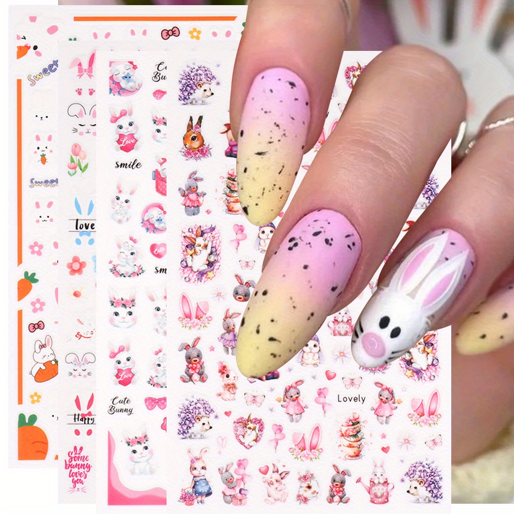 

4pcs 3d Bunny & Chick Nail Art Stickers - Easter Egg Designs | Self-adhesive, Cartoon Rabbit & Chick Decals For Easy Diy Manicure, Plastic , Rabbit Accessories