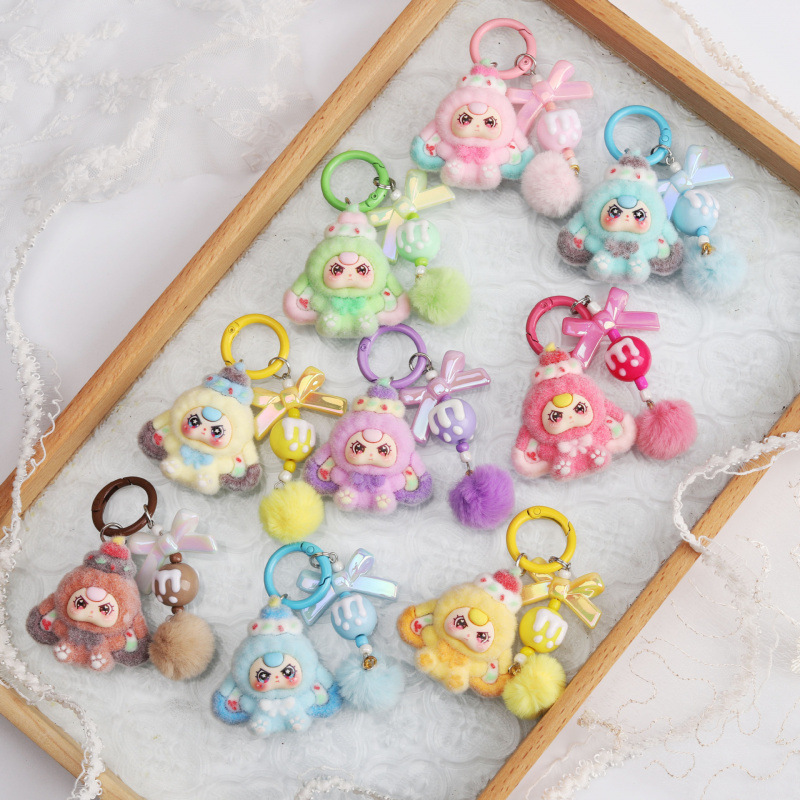 1pc flocked sweetheart dessert keychain cute   bag pendant wholesale