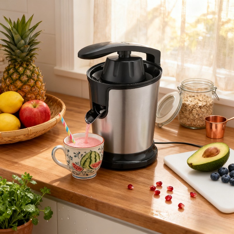 500w electric citrus juicer with stainless steel fruit vegetable squeezer heavy duty dishwasher safe parts   filtration system   for oranges lemons   grapefruits black plug in 220 240 Product details 4