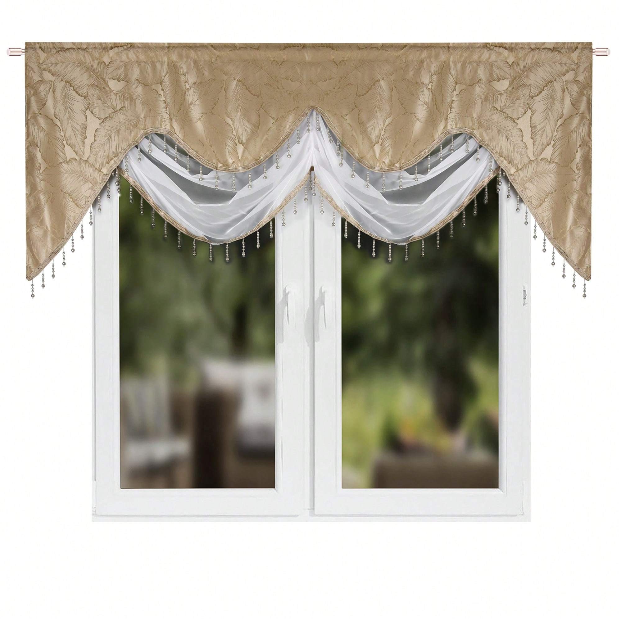Image of 1 Panel Elegant Crystal Beaded Sheer Curtain With Beaded Top - Semi-sheer Panels & Sheer Bottom (200x80cm), Modern Minimalist Window Drapes Suitable For Bedroom/, Design, Installation