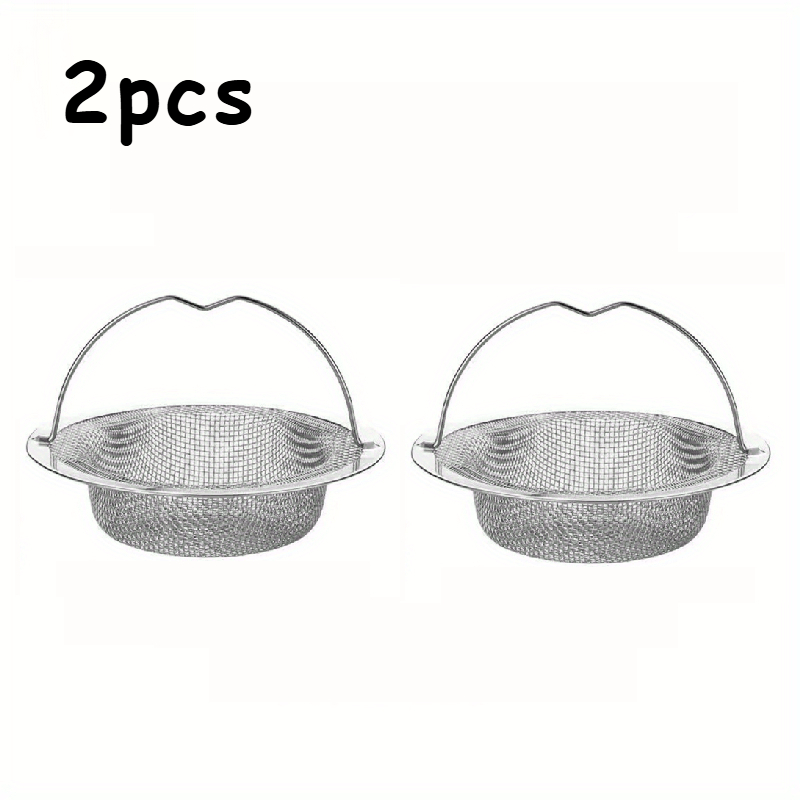 TEMU 2pcs Heavy Duty 304 Stainless Steel Sink Strainer With Wide Rim, Ergonomic Non-slip Lift Handle Fine Mesh Drain Filter, Food Hair Trap For