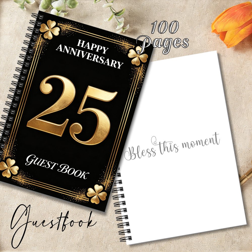 TEMU 1pc 'or 25e Anniversaire, Livre de et de Messages, Cadeau Idéal pour Amis et Famille, Convient à Divers Événements de