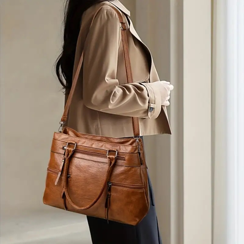 womens genuine leather handbag crossbody full grain no detachable strap hardware zipper closure polyester lining elegant handbag for travel everyday black exterior Product details 4