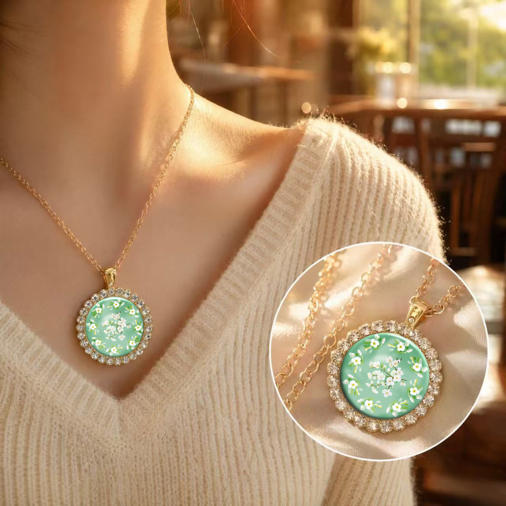 2D Flat Floral Mandala Design Pendant Necklace, Unisex
