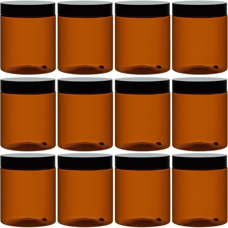 

12-pack Amber Cosmetic Jars With - Bpa-free Plastic, Unscented, Leak-proof Twist Lug Closure, Uv Light Protection, Includes Foam Gasket For Creams, Lotions, Powders, Ointments