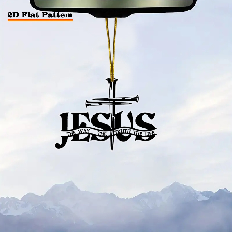 TEMU 2d Flat Acrylic Pendant Featuring A 2d Flat Cross Design, Engraved With The Words "truth, , Life" - Perfect For Decorating Car Rearview Mirrors,