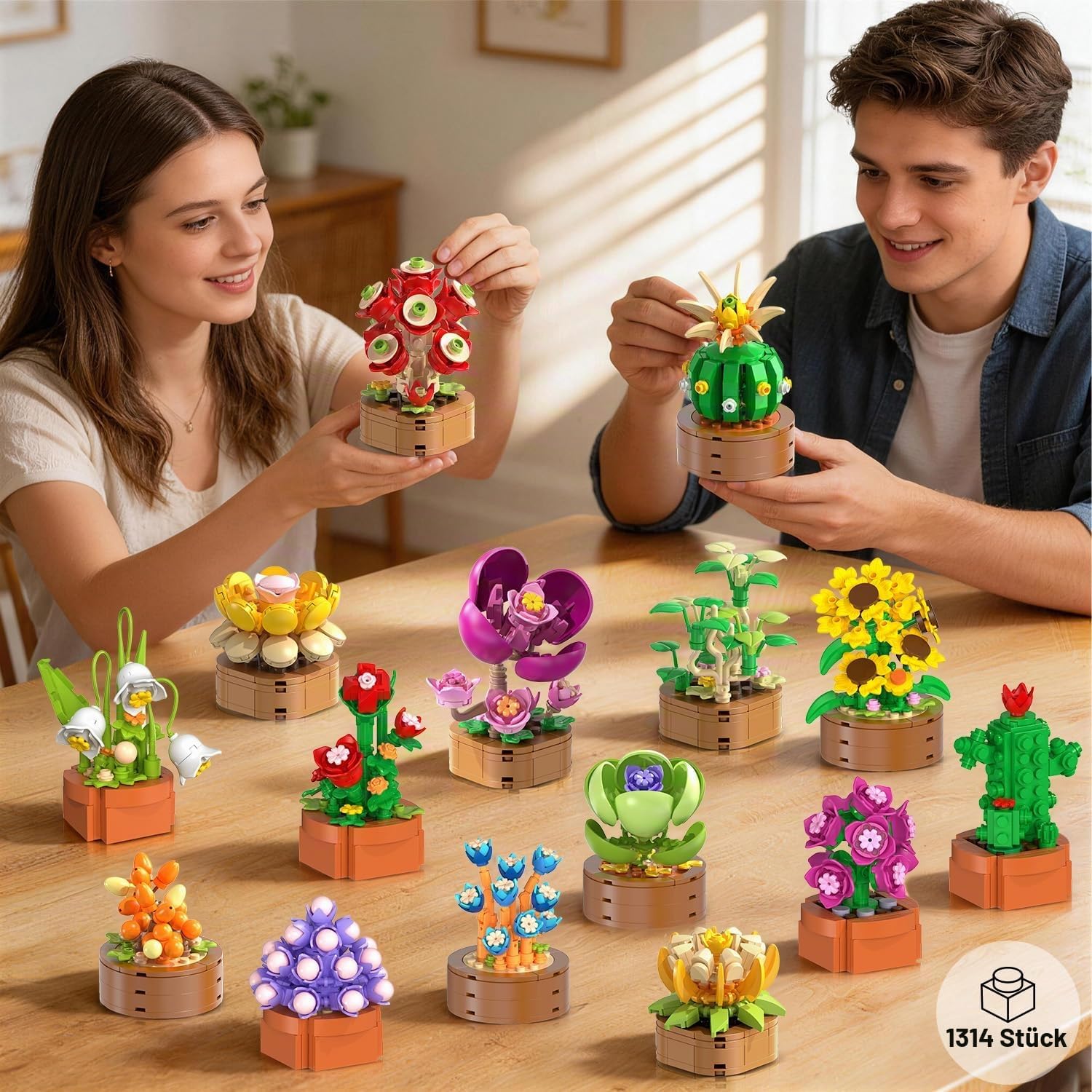 Image of 15-flower Bonsai Building Set, Mini Botanical Flower Collection With 1314pcs 3.6mm Building Blocks, Artificial Flower Decor For Home And Office, Building Kit, Birthday Gift For Women