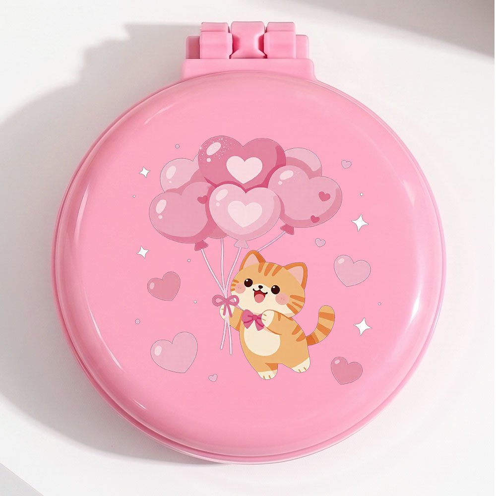 TEMU 1 pièce Peigne à avec chat orange tenant un ballon cœur rose et des , motif dessin animé simple, disponible et bleu, peigne à cheveux de voyage