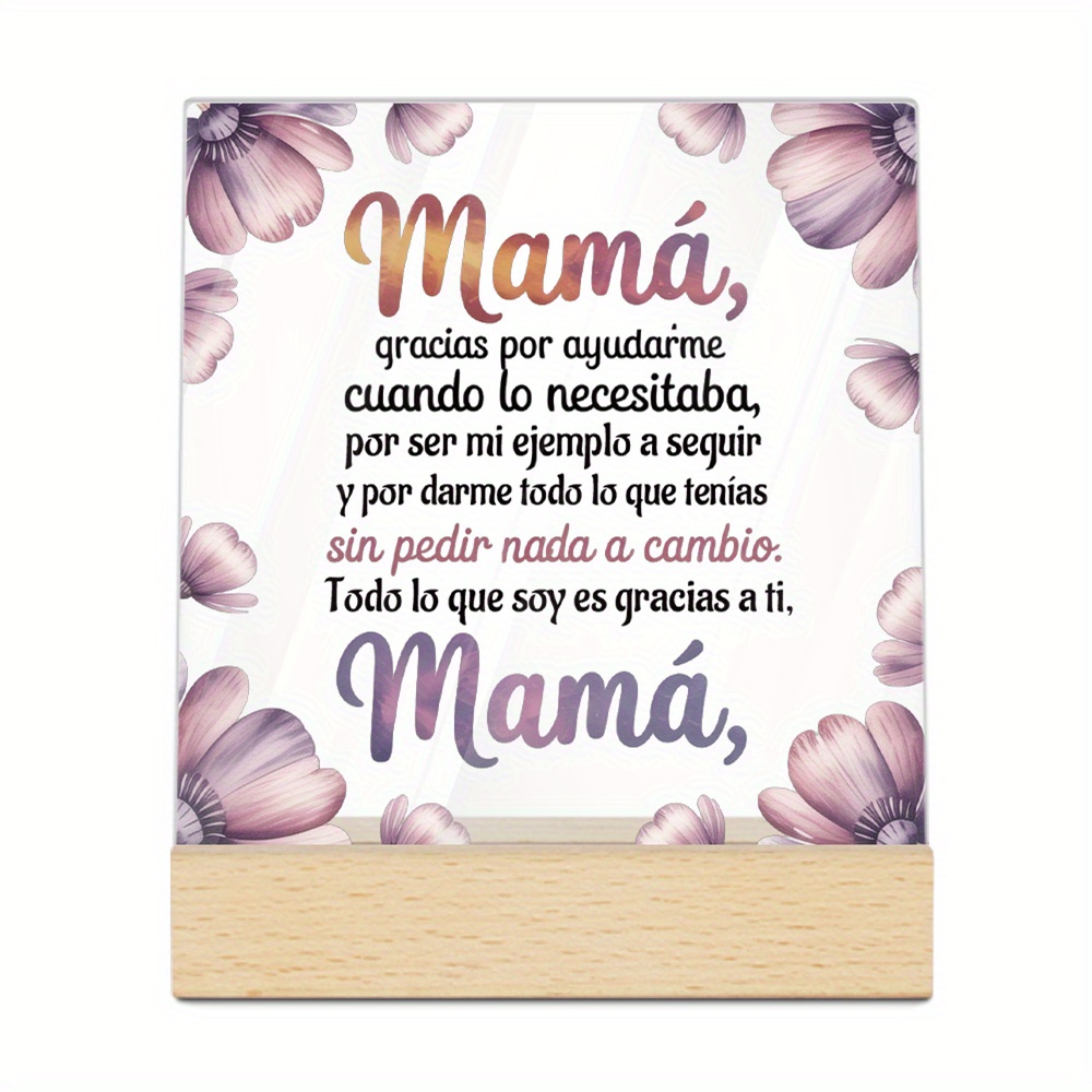TEMU 2D , Decoración Putuo 2D 1pc Letrero Acrílico Español con Base de Madera, Decoración de Mesa para – "Todo lo que , " – Regalo para , ,