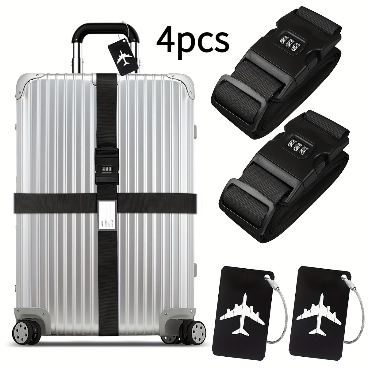 Image of 4/8pcs Set Of High-quality Luggage Straps, Equipped With Anti-theft Sealing, Machine Washable Polyester, Password Lock, And Travel Id Tag - The Perfect Travel Packaging Accessory Color Luggage Strap