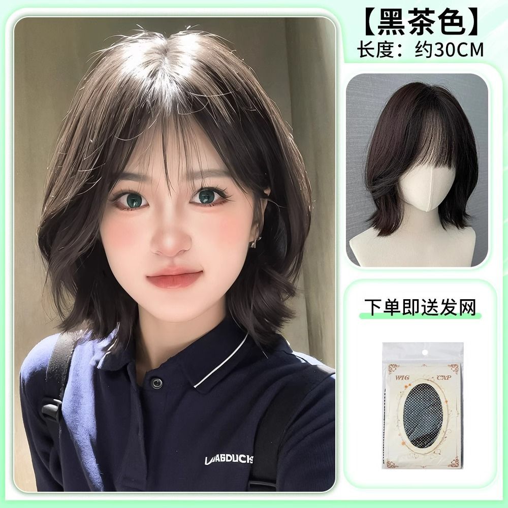 TEMU 【商品名】レディース 夏 薄手 ふわふわ 年齢を隠す ショートウィッグ、エアバング付きショートカーリーヘア、フルヘッドウィッグ、軽量、通気性＆防汗、簡単な毎日のメンテナンス フルウィッグ