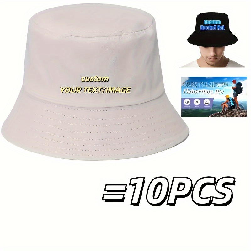 Customizable Unisex Folding Bucket Hats, 10pcs Set