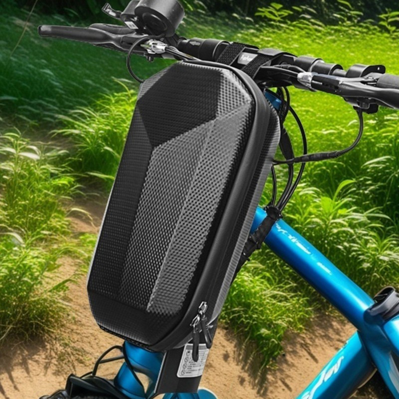 TEMU 1pc Black Diamond Pattern Bicycle Handlebar Bag, Eva Hard Shell High Quality Front Frame Pannier For Electric Scooters & Folding Bikes, Fit,