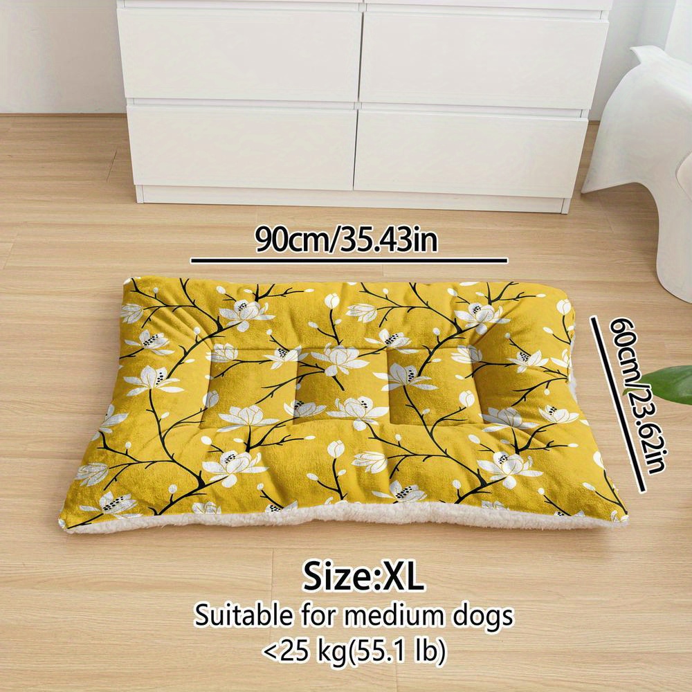 TEMU Oversized Plush Dog Bed Sofa, Flowers And Plants Printing Dog Crate Pad, Machine Washable Dog Bed, Kennel Pad Mat, Suitable For Small Dogs,