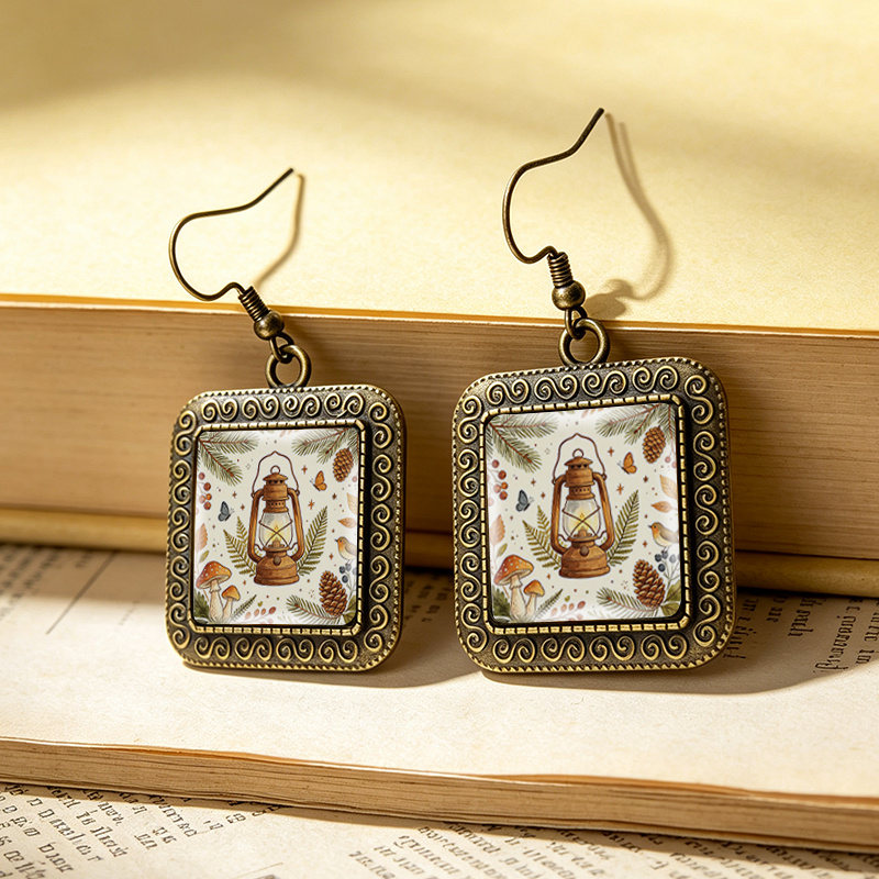 Vintage Forest Lantern Square Dangle Earrings