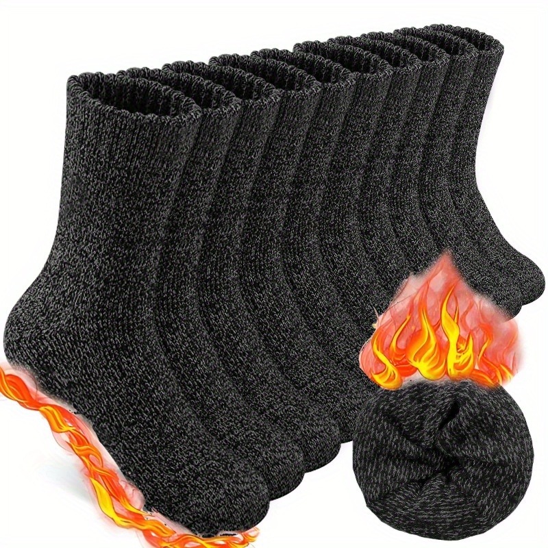 TEMU 5 Pairs Of Men's Thermal Socks - Weather -40&deg;c/-40&deg;f, Heavyweight Winter Socks, Elastic Opening For Easy - Ideal For Hiking, Camping, And Daily Winter Wear - Black, Winter