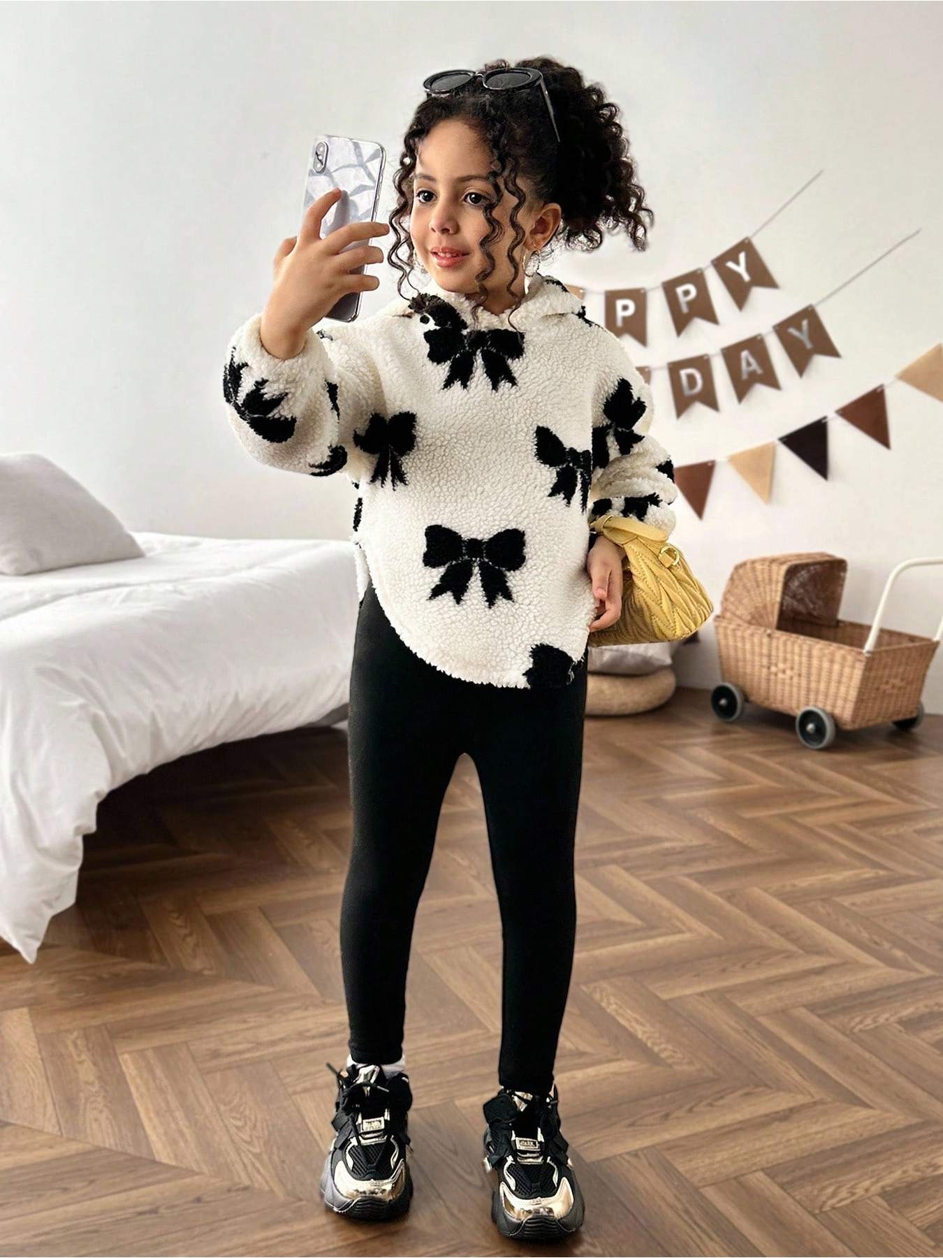 Meisjes Mode Set met Pluche Hoodie met Strik