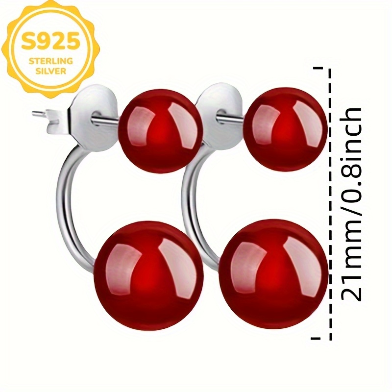 Women's Red Agate Stud Earrings, Hypoallergenic S925