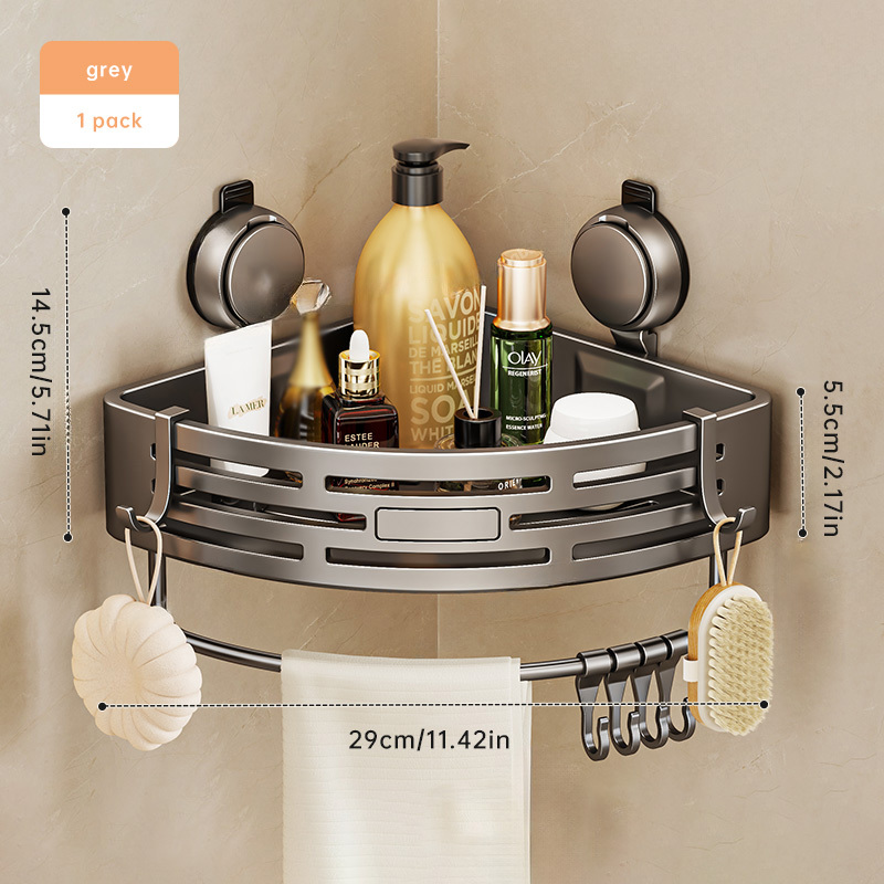 1pc Oversized Thickened Suction Cup Bathroom Corner Shelf, Wall-safe , Durable Wall-mounted Storage Rack, Storage For Bathroom Toiletries, Halloween Christmas Gift