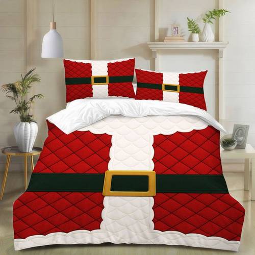 3pcs christmas santa claus quilted bedding comforter cover with pillowcases holiday themed bedroom decor red white pattern bedspread soft microfiber duvet for winter decoration 1 duvet cover and 2 pillowcases