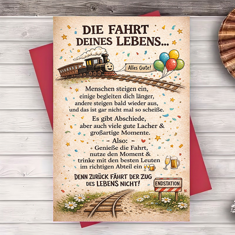E-shop Ein Set aus zwei Artikeln (eine Umschlag und eine Grußkarte), das während Zugreisen inspirieren soll und somit eine Wahl für Abschiede, neue