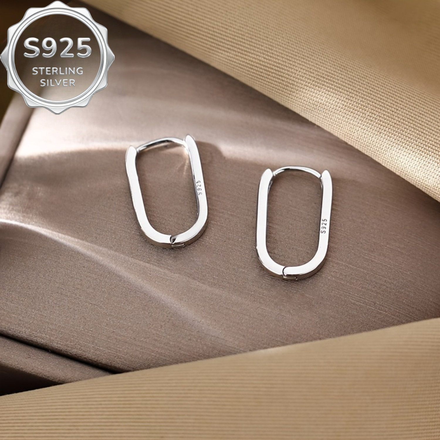 TEMU A Pair Of S925 Silver, A Pair Of Square Shaped Plain Ear Hooks, Pure Silvery, Easy And Elegant, Versatile, Suitable For Any Occasion, Suitable
