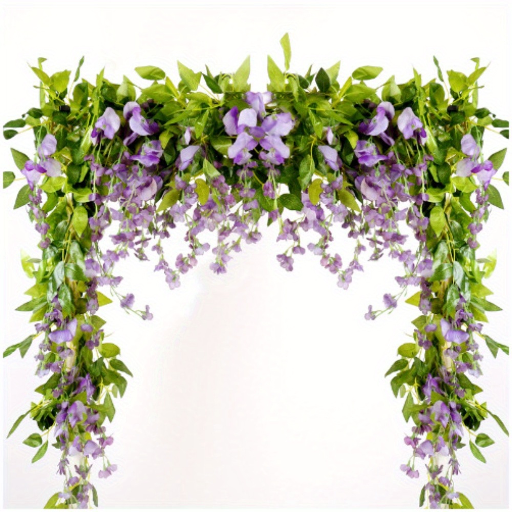 TEMU 8pcs Realistic Purple Wisteria Vines - Elegant Floral Garland For Wedding, Party, Home, Outdoor Decor - No Maintenance Fake Flowers, Durable