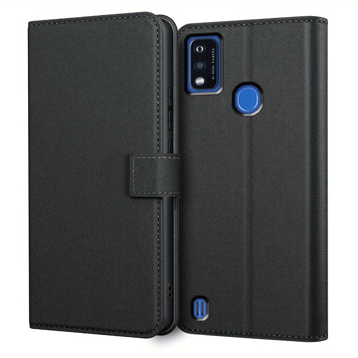 TEMU Phone Case - Protective Phone Cover For Zte Blade A51 Featuring A Black Faux Leather Wallet Design With A Kickstand And Card Slot