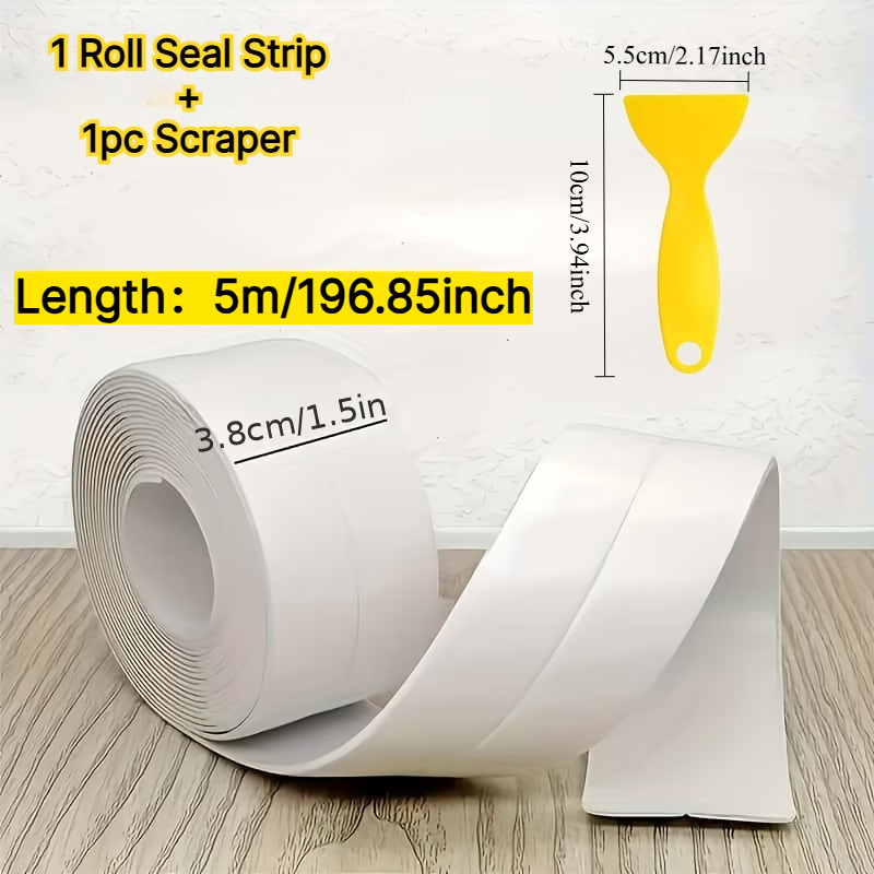 TEMU Juego de 2 piezas (1 Rollo de 5 Metros de Tira de Sellado Autoadhesiva Impermeable y 1 Raspador) - Fuerte Herramienta de Carga, Instalación Sin