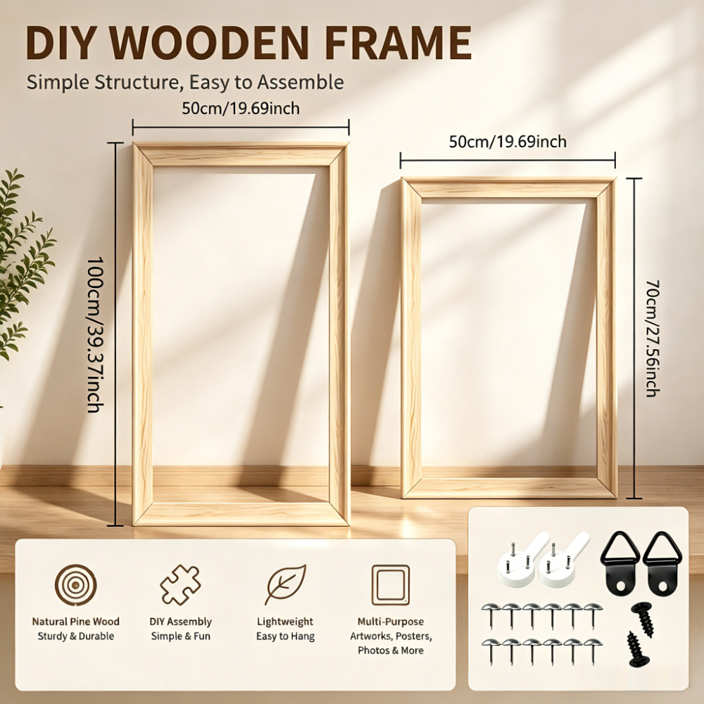 TEMU 2d Flat, Unfinished Natural Solid Pine Canvas Stretcher Bars Frame Kit, Splicing Wood Strips, Complete Hanging Screws, Hooks And Wall Nails