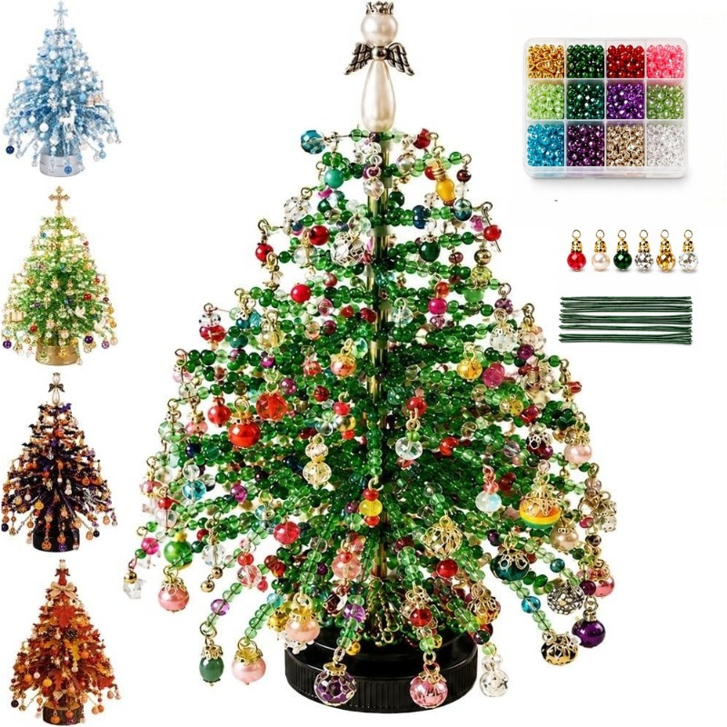 beaded mini christmas tree making kit handcrafted tabletop xmas tree decor with multicolor   ornament pendants wire additions   2pcs christmas greeting cards   gift for   christmas new year present Product details 3