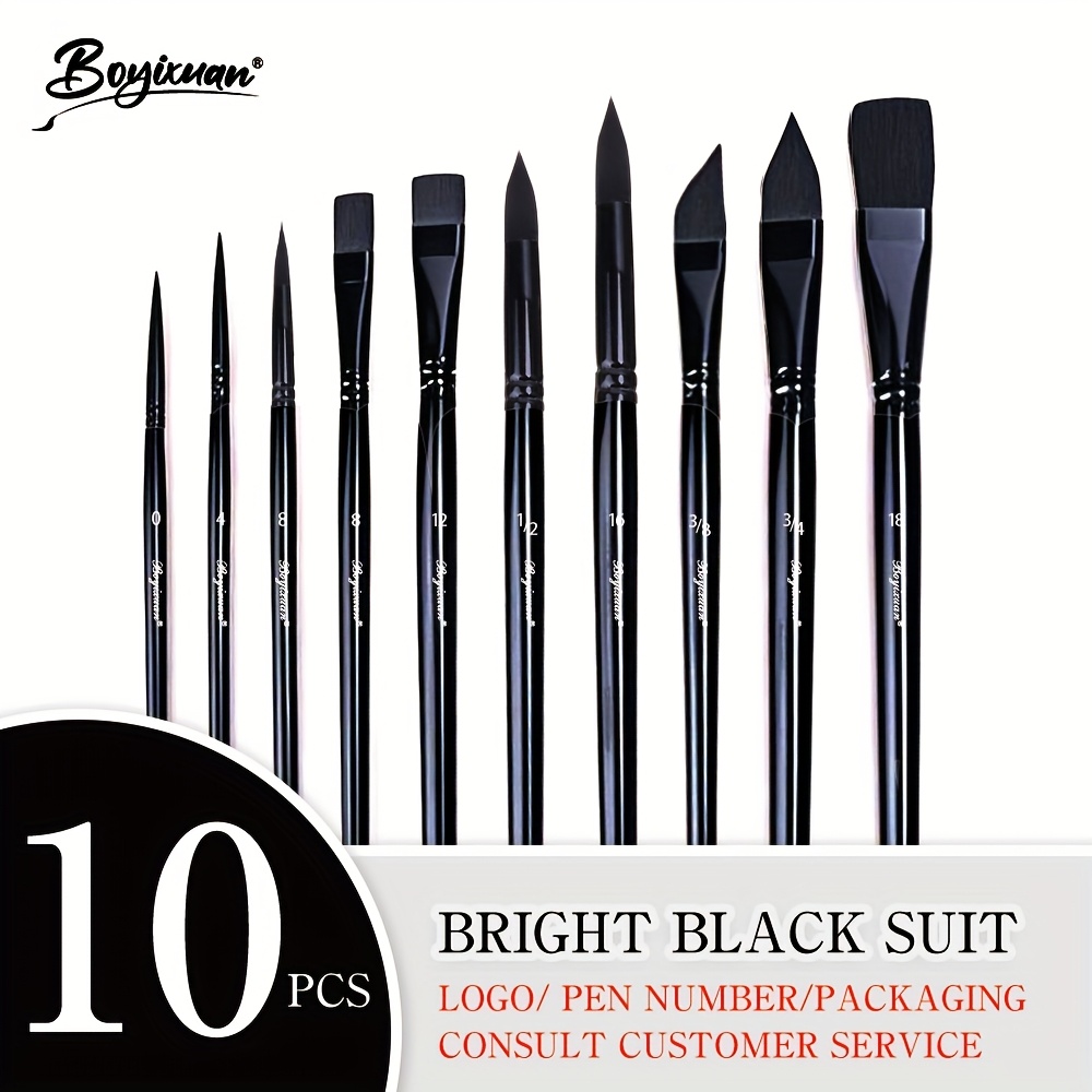 TEMU 10pcs Professional Paint Brush Set: 5 Essential Tip Types (point, Flat, Cat's Tongue, ) For Watercolor, Acrylic, Oil & Gouache Painting Techniques