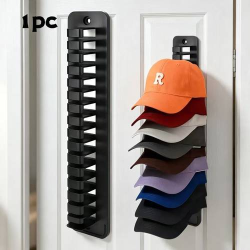 imagen del artículo organizador de sombreros de pared, capacidad para 16 sombreros, instalación adhesiva sin taladro, diseño que , perchero de sombreros portátil de plástico , diseño que la visera, para armario, , almacenamiento de dormitorio , organizador colgador