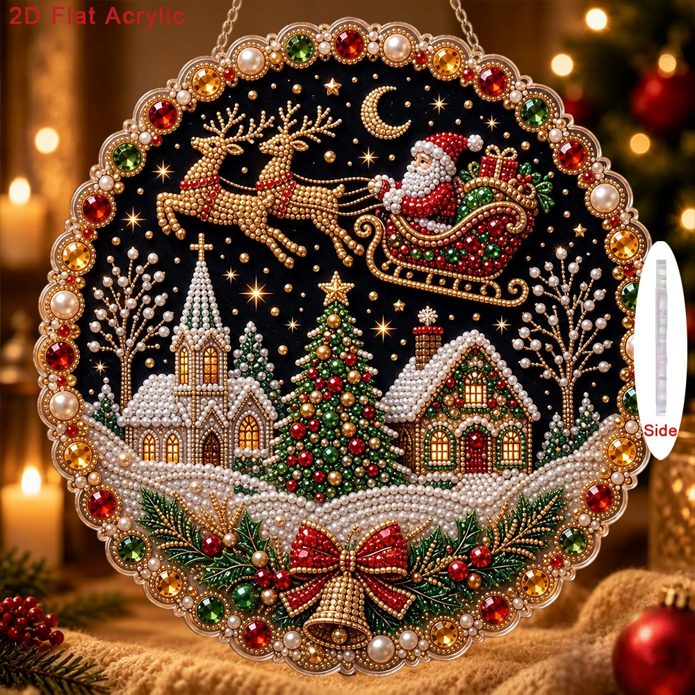 TEMU ., 2D Flachdruck Neues Weihnachts-Diamant Malerei Set Anhänger, Weihnachtsdekoration Anhänger, Perlen-Diamant eingelegter Acryl-Anhänger,