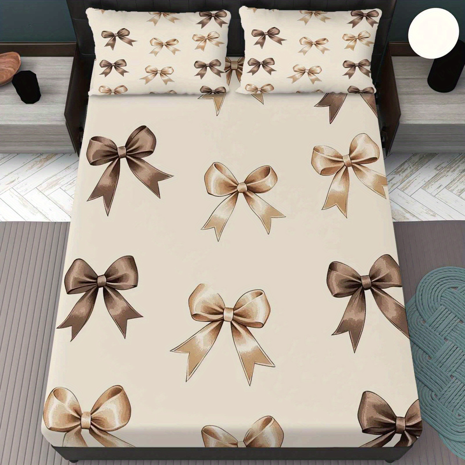 TEMU 3pcs Elegant Bed Sheet Fitted Sheet 3 Piece Set (1*fitted Sheet 2*pillowcases, ), Christmas Theme, Luxury Bedroom Decor Set, Mattress Protector