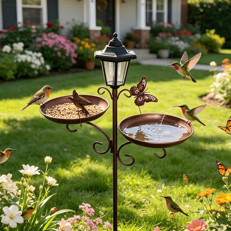 TEMU 35-inch Metal Bird Bathtub, Double Basin Bird Bathtub, Solar Bird Bathtub, 5-paw , Durable, Courtyard Decoration, And Clean, Bird Feeder,