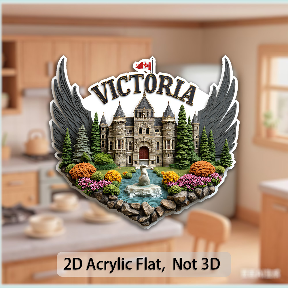TEMU Boule d'aimant de réfrigérateur en acrylique au design plat 2D, présentant une belle vue de avec sa emblématique, des plantes luxuriantes et des