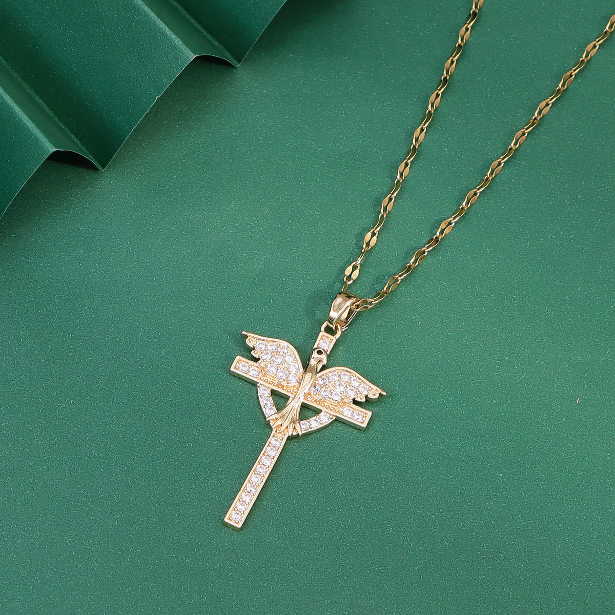 Women's Classic 18K Golden Plated Cross Necklace with Zirconia