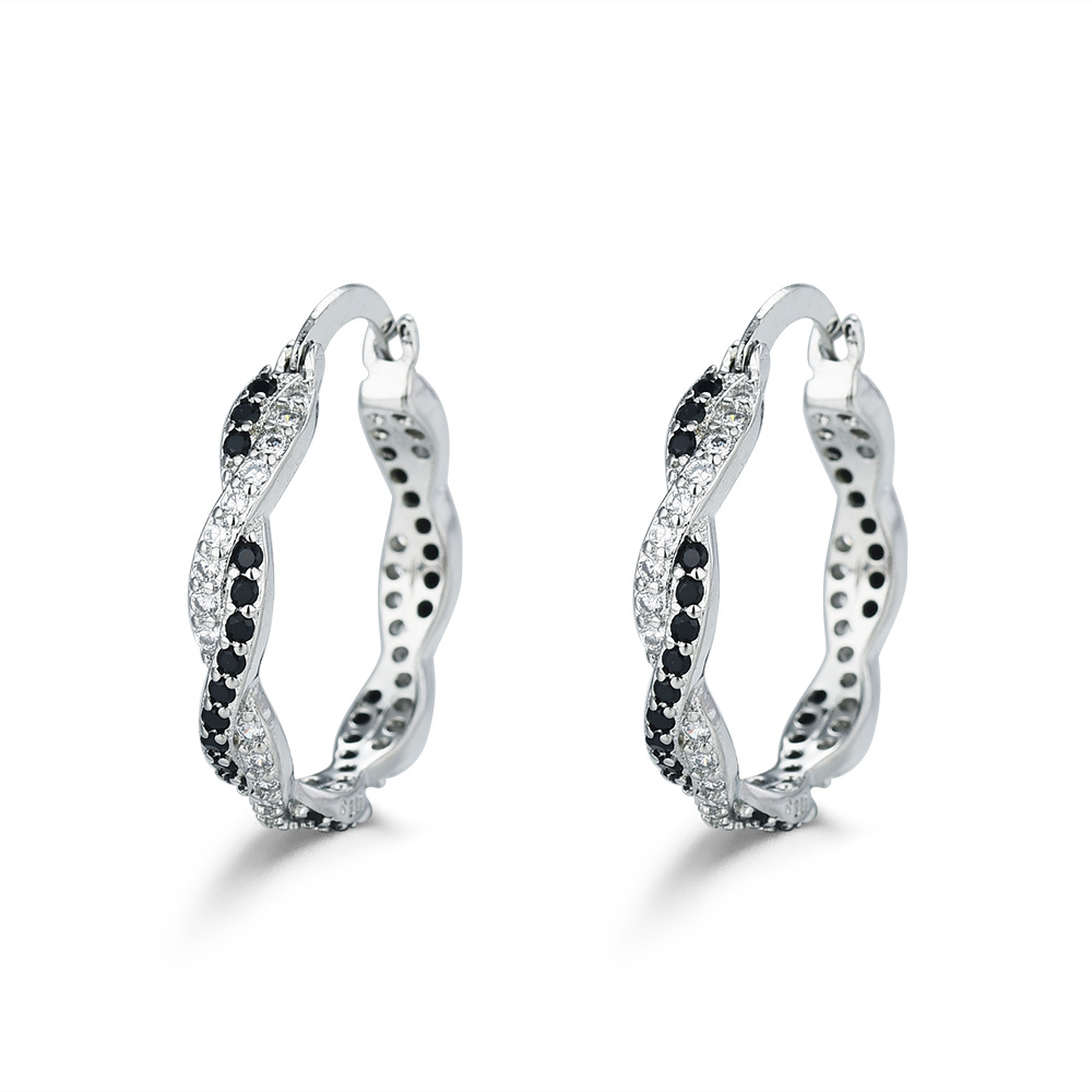 2cm Black And White Stone Cross Design Hoop Earrings For Women