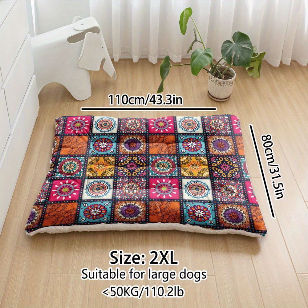 E-shop Übergroßes Plüsch-Hundebett Sofa, Bohemian Bedruckte Hundeboxauflage, Waschmaschinenfeste Hundebett, Kennelauflage, Geeignet für Kleine Hunde,