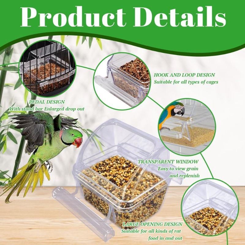 8pcs Parrot Bird Feeder And Waterer Hanging Cage Cups with Perch Fruit And Veggie Holder for Parrot Conure Food Water Dispenser, Without Battery