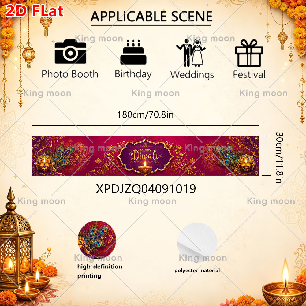 TEMU 1pc Diwali Table Runner With Glowing Oil Lamps & Ornate Floral Frame - Suitable For Diwali Party Decorations, Wedding, Tabletop Centerpiece,