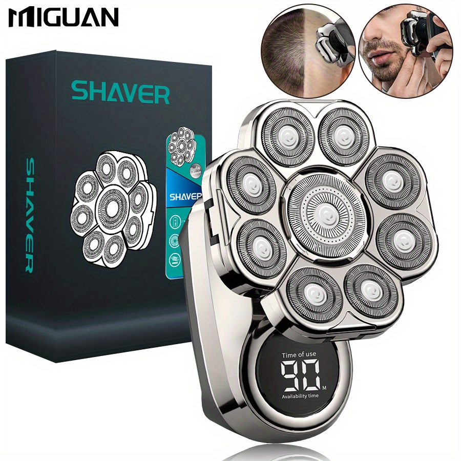 item picture electric head hair shaver for hair cutting   mens cordless rechargeable wet dry skull bald head razor with rotary   clippers nose trimmer brush massager nine blade electric shaver