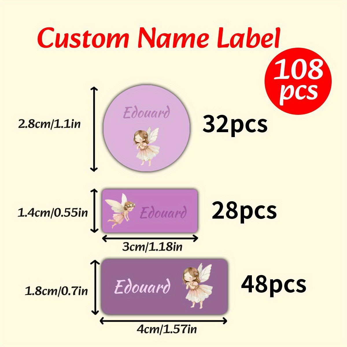 Image of Personalized 108pcs Name Label Stickers In 3 Sizes, Perfect For The Back-to-school Period, Office Use, And Water Bottles, Tailored For Students