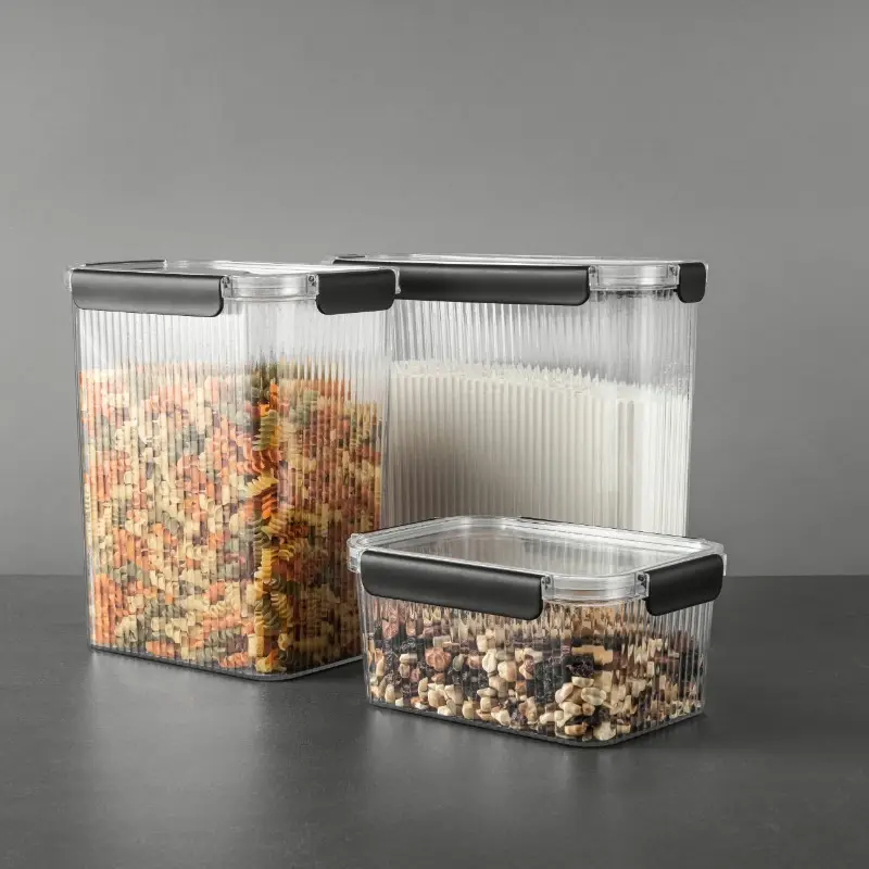 6pcs glass food storage container set with airtight snap lock lids bpa free microwave safe clear stackable pantry organizers with black knobs large 21 3 7 3 20 5 cup capacity for cakes ideal for kitchen dining ideal gift Product details 6