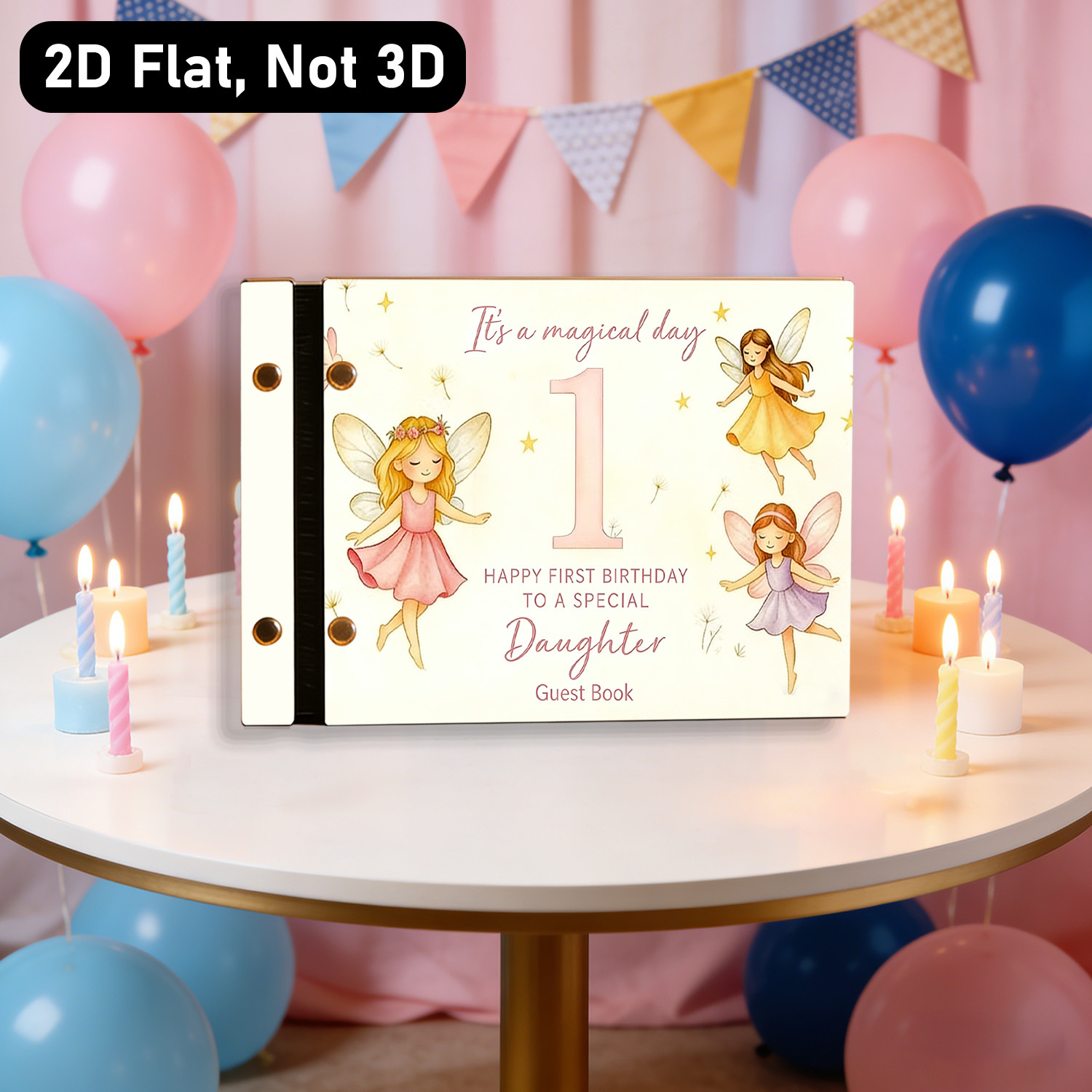 TEMU 1pc Wooden Birthday Signature Booklet With Fairy And Number 1 Pattern Printed On It, 1st Birthday Ceremony Souvenir, 22 * 16 * 3cm, Suitable For