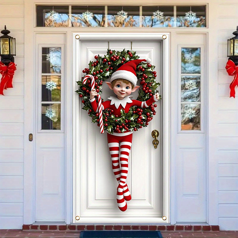 

1pc Contemporary Christmas Elf Hanging Ornament, Polyester Winter Fun Elf Banner, 35.4x70.8 Inch, Indoor Outdoor Decoration, No Electricity Needed, Featherless, For Holiday Party Supplies