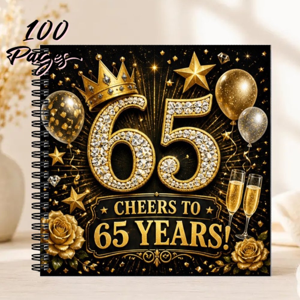 TEMU 1pc 20x20cm Birthday Guestbook, Cheers To 65 Years Black Golden 65th Birthday Party Guest Book - Keepsake Message Journal For Guests To Sign And