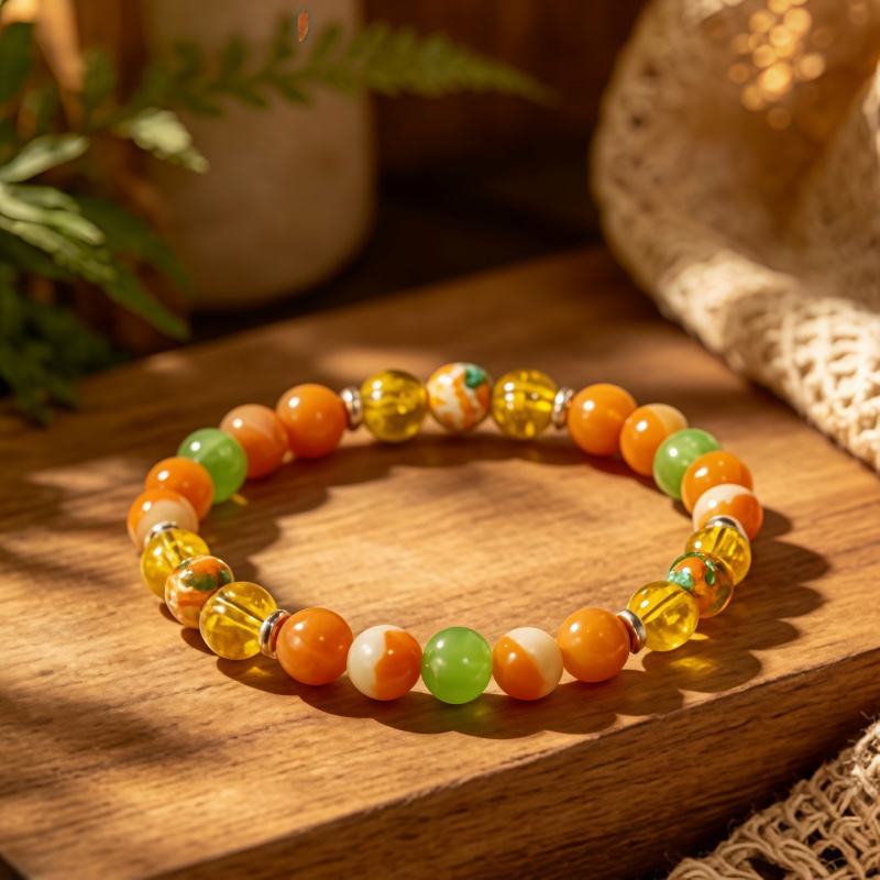 Unisex Vibrant Bead Bracelet, Warm Orange & Green Agate