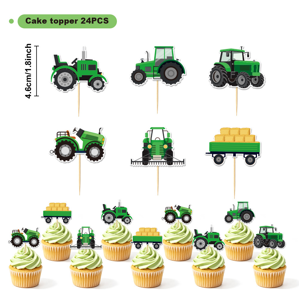 TEMU Ensemble de 24 pics à cupcakes sur le thème du tracteur vert , décoration pour gâteau d'anniversaire et fête sur le thème
